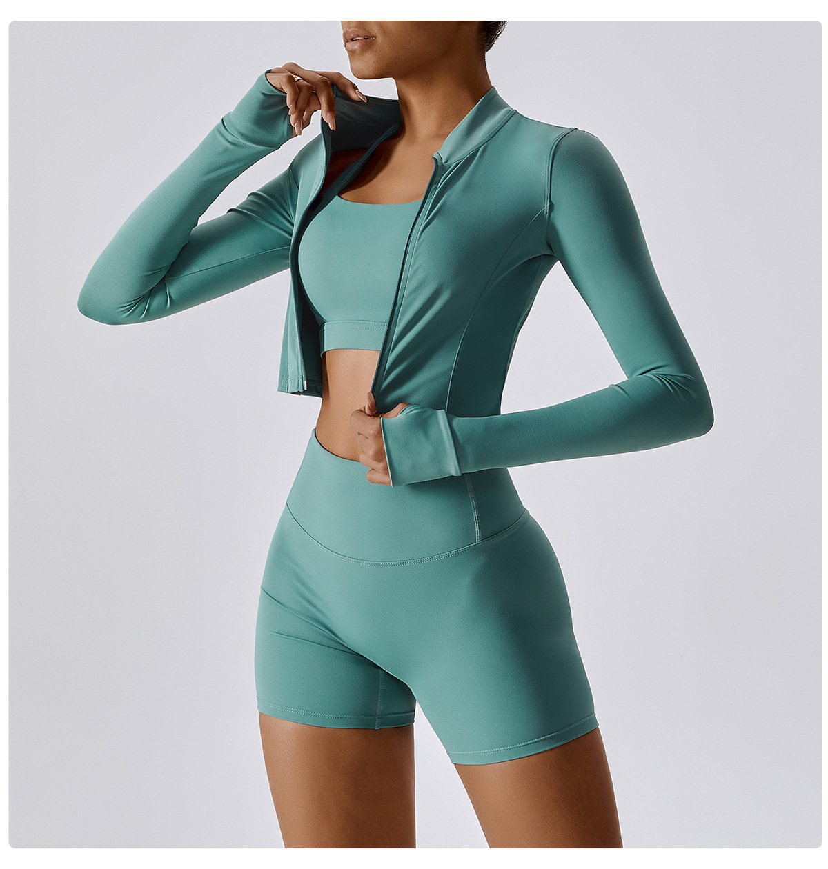 Yoga Activewear 3-Piece Set: Sports Bra, Jacket & Shorts – Moisture-Wicking YS107Workout Gear  YS107
