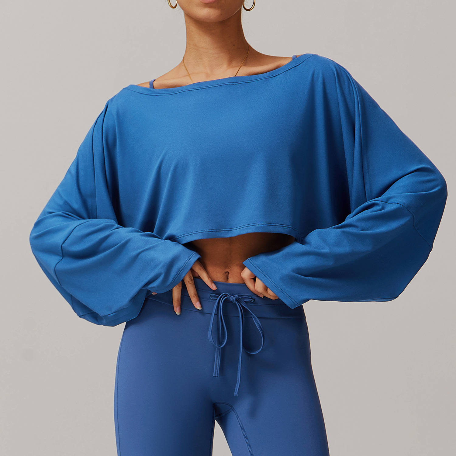 Women's Off Shoulder Long Sleeve Wholesale Casual Loose Crop Tops DRCX5034