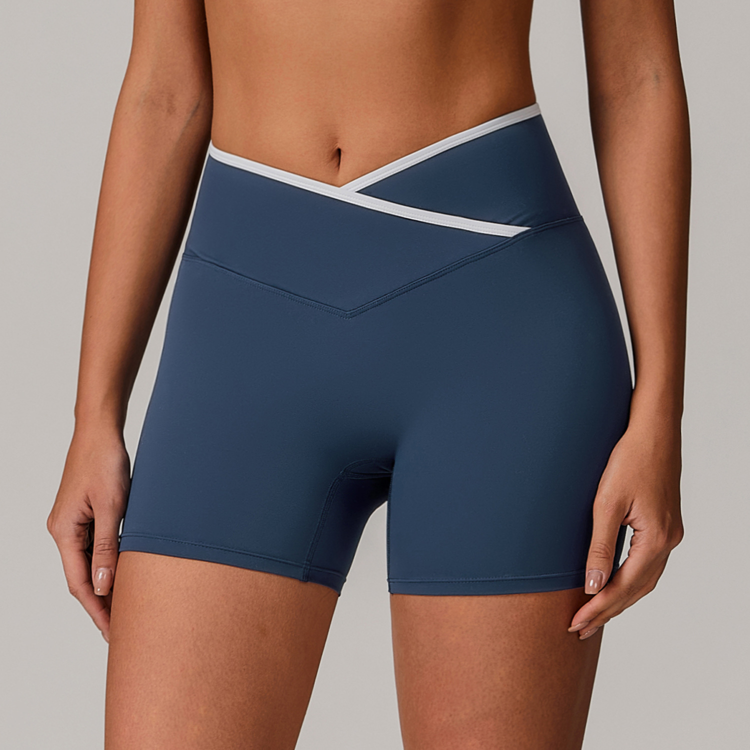Lightweight Women Gym Athletic Wear Crossover Waist Workout Shorts DRDK8843