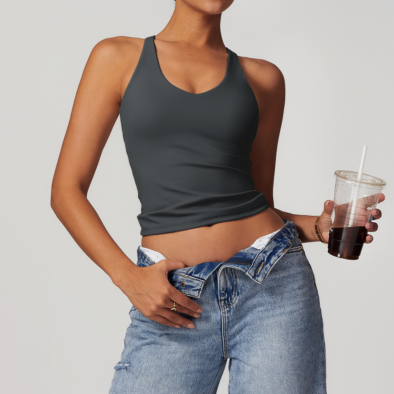 Women’s Cami Sports Bra Spaghetti Strap Tank Top for Yoga Workout Training DRBX8863