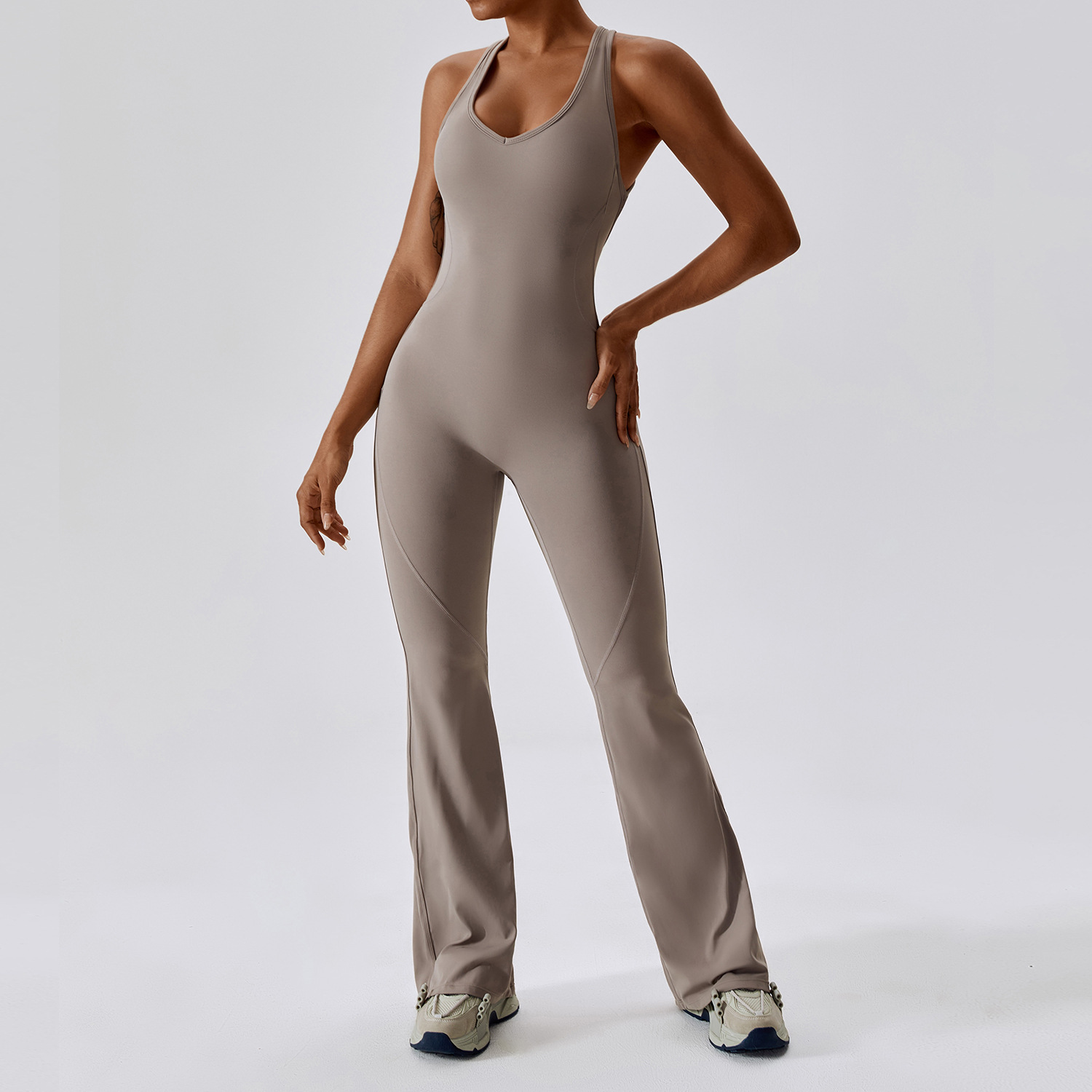 Women Quick - Drying Gym Workout Backless Flared Jumpsuits DRLT8117
