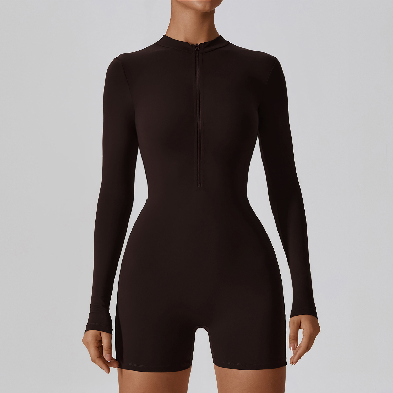 Wholesale Workout One Piece Tummy Control Long Sleeve Jumpsuit with Zipper DRLT8117