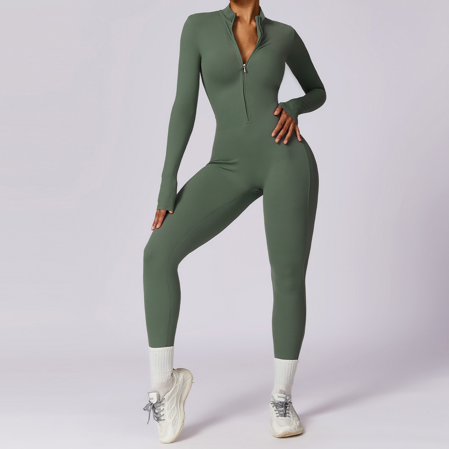 Women's One Piece Workout Bodysuit Long Sleeve Athletic Jumpsuit DRLT8306