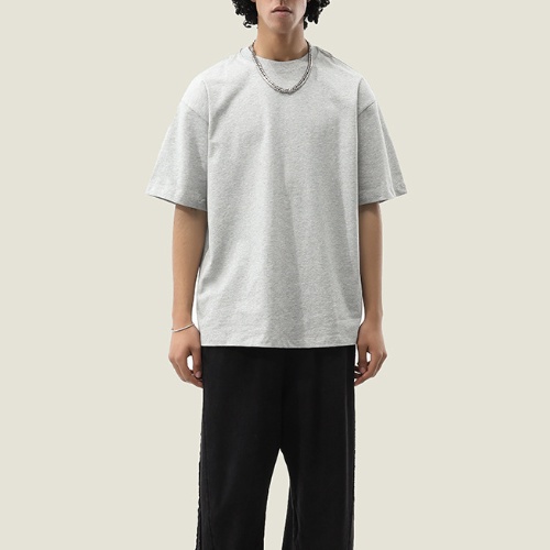  Heavyweight T-Shirt for Men Customizable Blank Print Thick Collar Oversized Knitted Essentials T Shirt DRNT003