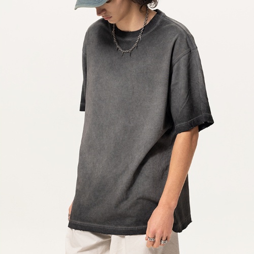 Wholesale Men's Summer High Street Style Acid Washed Breathable Solid Color Oversize T-shirt DRNT005