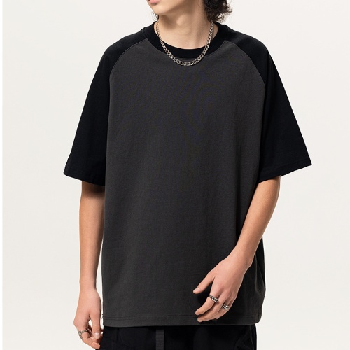Drop Shoulder Workout Shirt for Men Short Sleeve Loose Fit Splicing T-shirt DRNT004