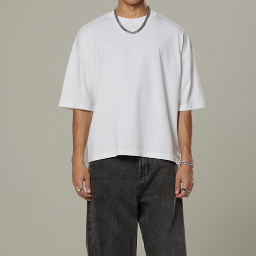 Men's Cotton T-Shirts Oversized Unisex Short Sleeve Crew Neck Loose Basic Tops Solid Athletic Tee DRNT008